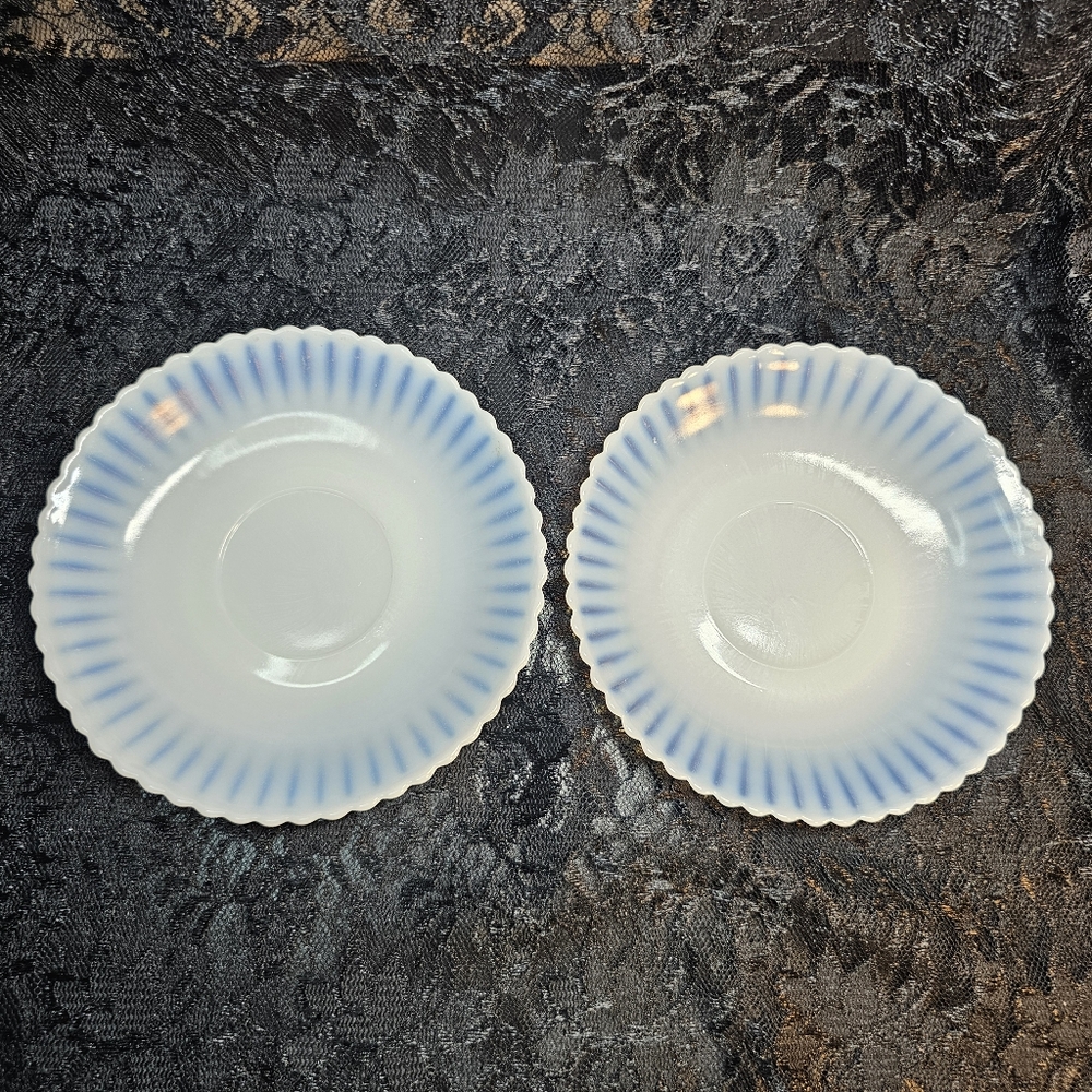 MacBeth-Evans Petalware Monax Saucer Plates • Opalescent White • Set of 2 • VTG